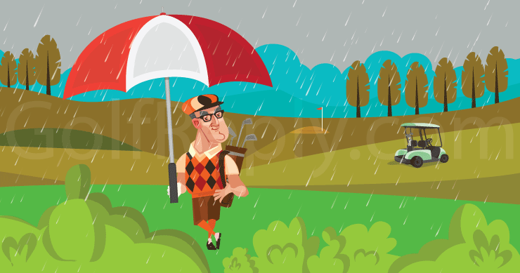 Golfer with a golf umbrella
